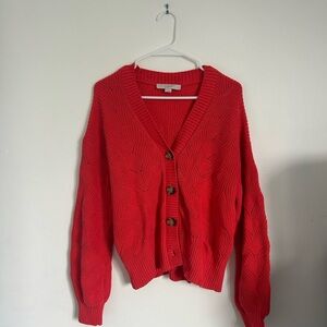 LOFT Red Cardigan Sweater V-Neck